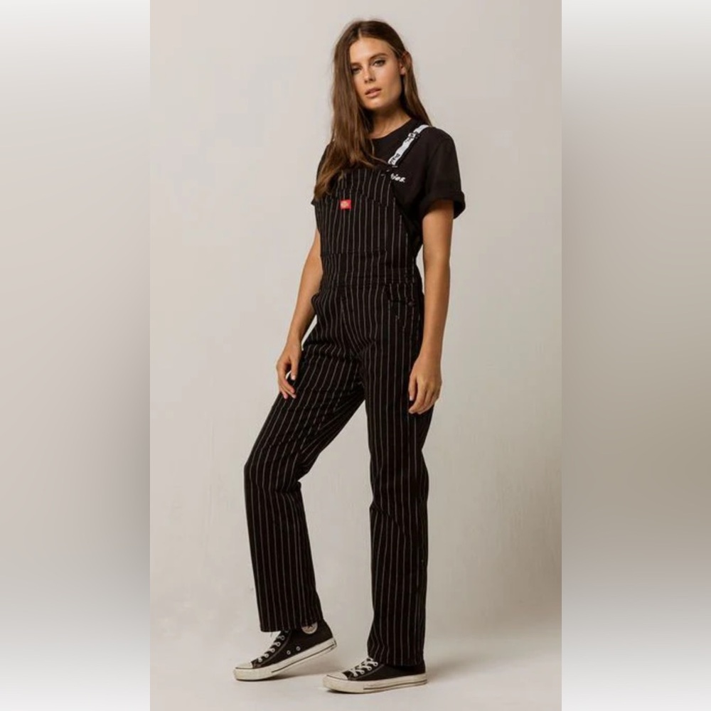 Dickies Pinstripe black overalls women size Small excellent condition